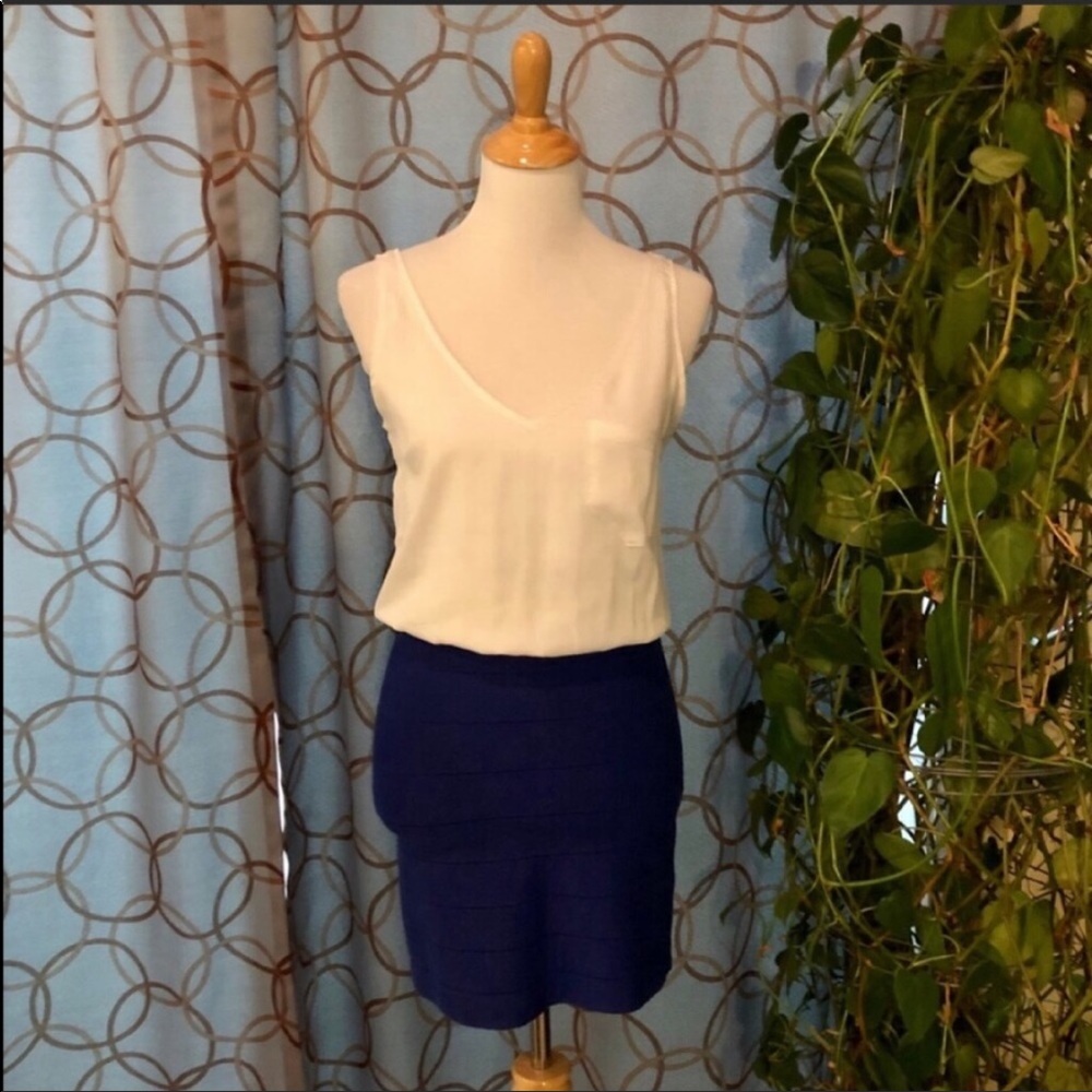Aqua Blue & White 1/2 Sleeveless Bodycon Dress Size Small